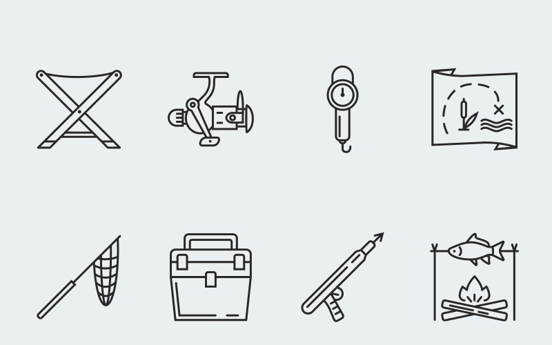 Download Набор иконок "Fishing vector icons vol.2 Set" / Fishing vector icons vol.2 Set - Набор иконок на тему графика vector, icon, simple, outline, flat, illustration, computer, interface, graphic, design, art, web, symbol, fishing, fish, sport, nature, hobby, camping, holiday