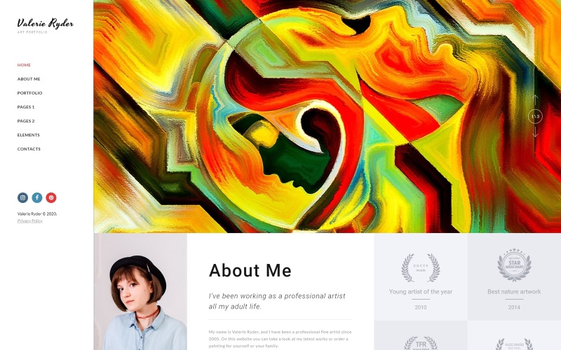 Валери Райлер - Адаптивный HTML5 шаблон веб-сайта портфолио художника