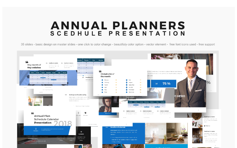 Modelo de PowerPoint de apresentação do planejador anual 2018