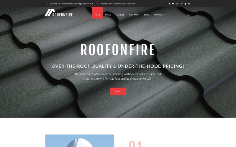 RoofOnFire: tema adaptable de WordPress para empresas de techos