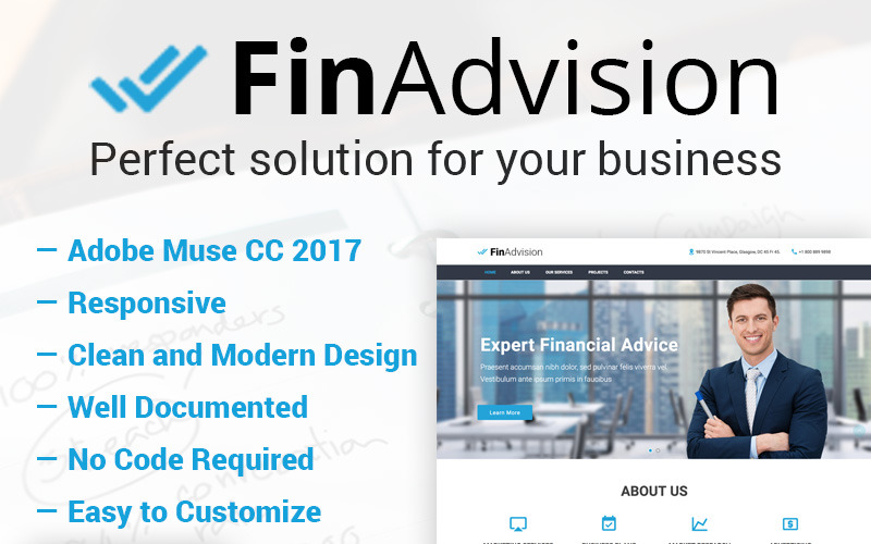 FinAdvision - Financial Advisor Adobe CC 2017 Muse Template