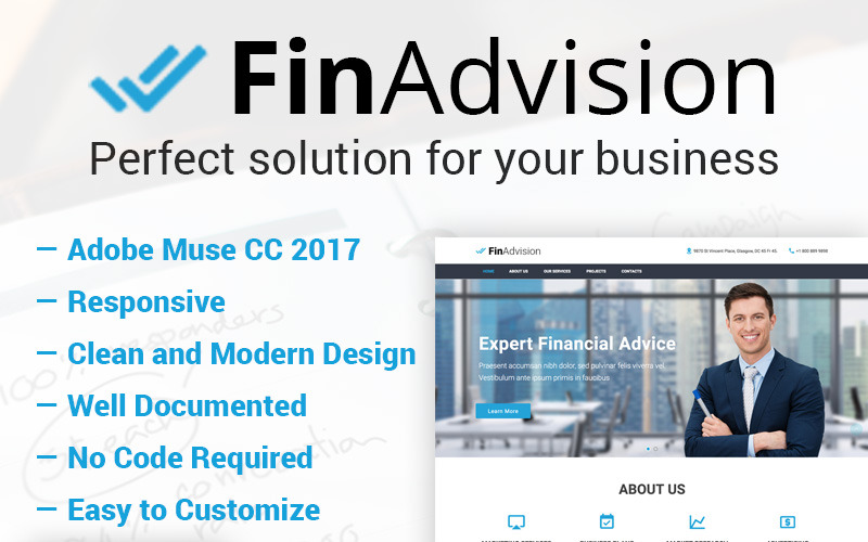 FinAdvision - Modèle Adobe CC 2017 Muse pour conseiller financier