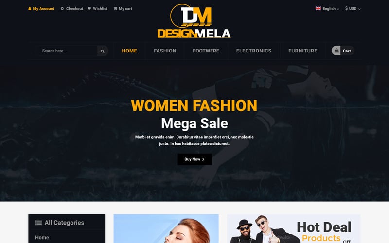 Download PSD шаблон "DesignMela eCommerce PSD Template" / DesignMela eCommerce PSD Template - PSD шаблон на тему модный магазин business coffee shop . tea drinks ecommerce magento modern design online shopping opencart prestashop