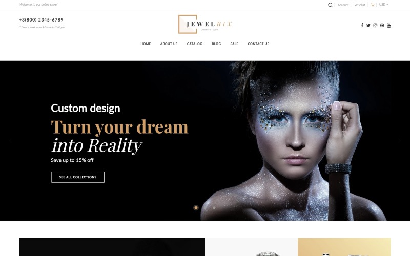 Jewelrix - Modelo de loja on-line responsivo para joias Tema do Shopify