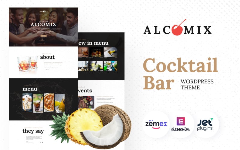Alcomix - Tema WordPress per cocktail bar, ideale per siti web di organizzatori di eventi.