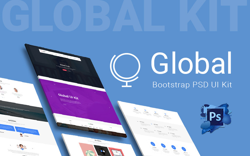 Download Global - многоцелевой Bootstrap PSD набор / Graphics UI Elements - UI элементы на тему графика ui ux kit template psd global flat slider web elements photoshop material interface webstrot modern header business services portfolio testimonial