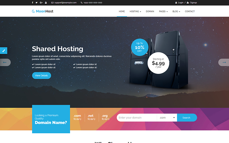 MoonHost | Responsive HTML5 Web Hosting with WHMCS Website Template