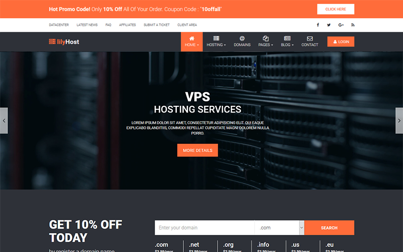 lilyHost | Адаптивная тема WordPress для хостинга WHMCS