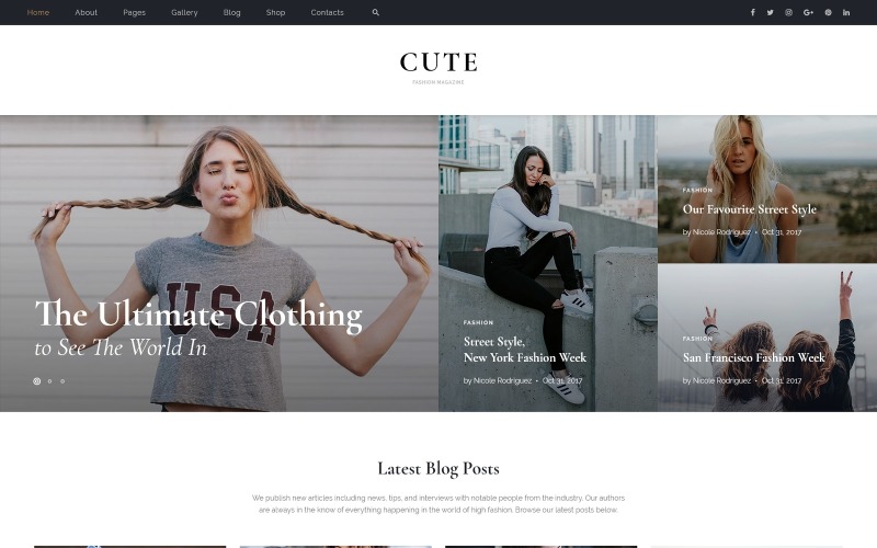 Cute - Многостраничный HTML5 шаблон веб-сайта журнала мод