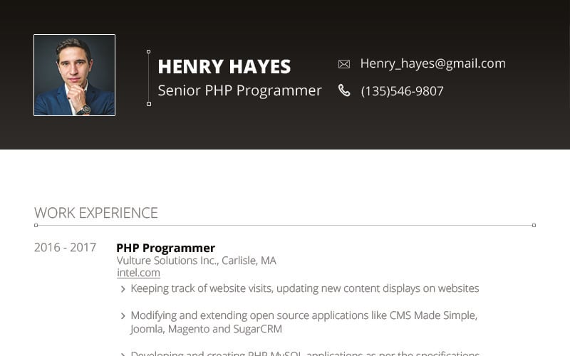 Henry Hayes - Lebenslaufvorlage für Webentwickler