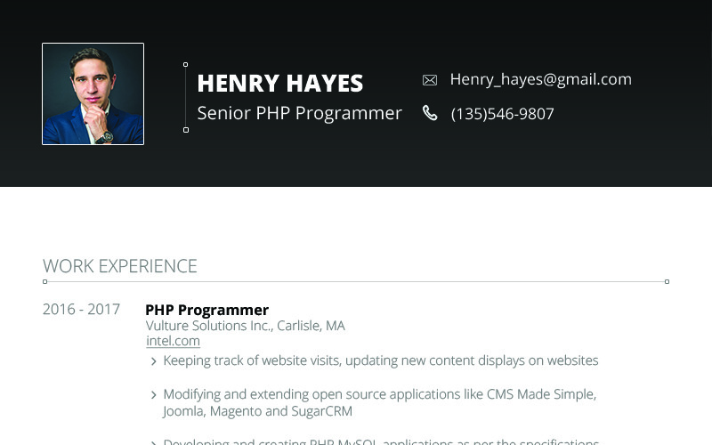 Henry Hayes - Modelo de Currículo de Desenvolvedor Web