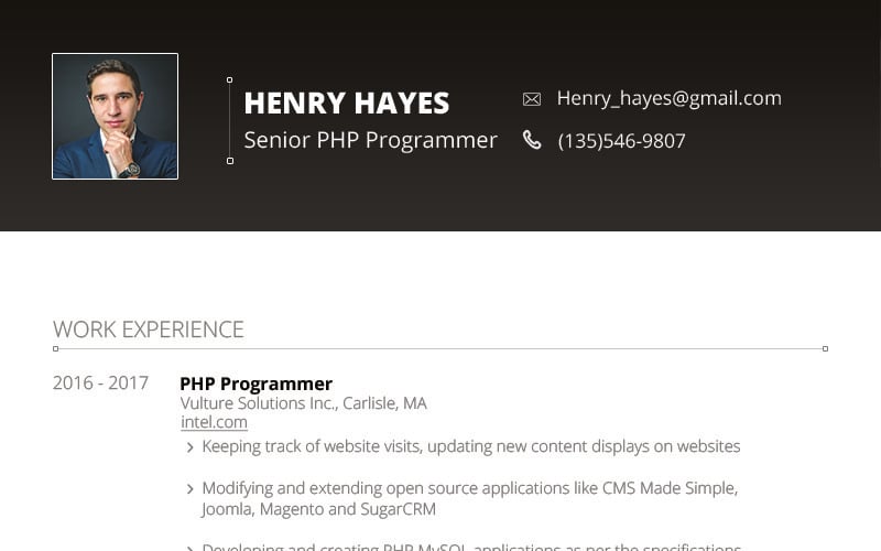 Henry Hayes - Web 开发人员简历模板