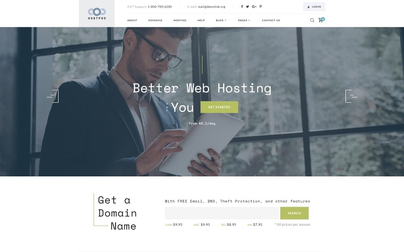 Hostpro - HTML-шаблон веб-сайта для домена и хостинга
