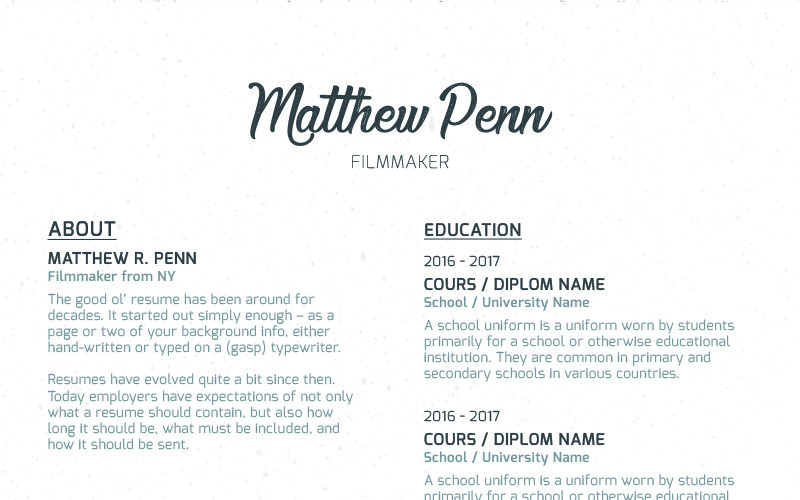 Matthew Penn - Filmmaker Resume Template