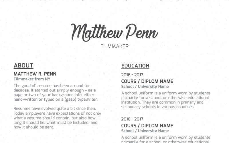 Matthew Penn - modelo de currículo do cineasta
