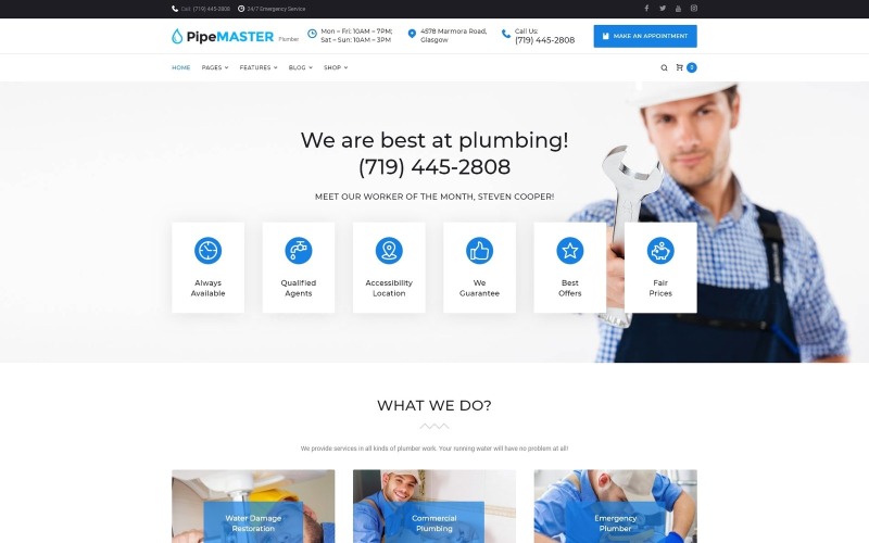 PipeMaster - Motyw WordPress dotyczący usług hydraulicznych