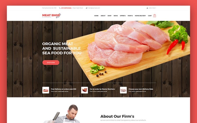 E-Commerce-Website-Vorlage für Fleischgeschäfte