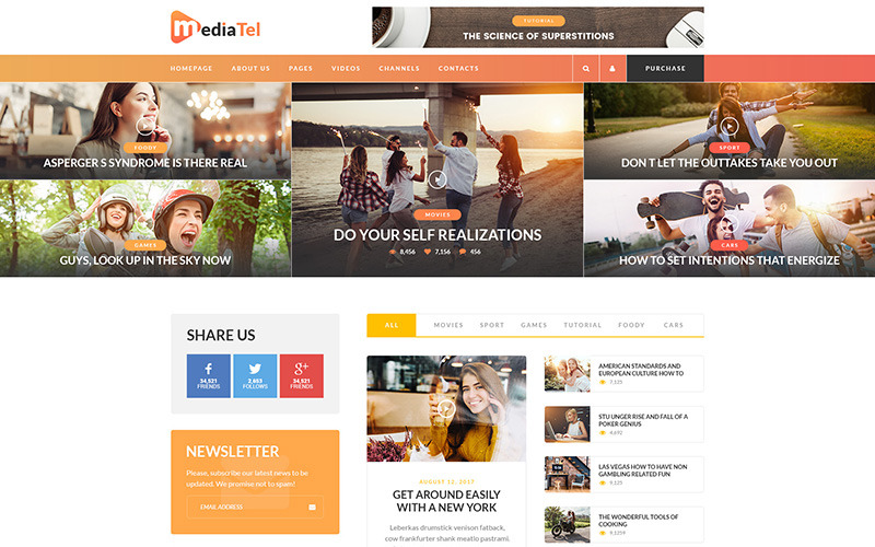 Download PSD шаблон "MediaTel - Online Magazine PSD Template" / MediaTel - Online Magazine PSD Template - PSD шаблон на тему бизнес и услуги magazine blog news newspaper personal fashion portfolio creative editorial publishing video media lifestyle blogger