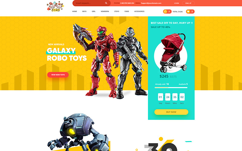 Download PSD шаблон "Kids - Lovely design for Baby Fashion and Stores PSD Template" / Kids - Lovely design for Baby Fashion and Stores PSD Template - PSD шаблон на тему товары повседневного потребления baby clothes shop store colorful creative design ecommerce kid layers minimal psd template retail shopping toys