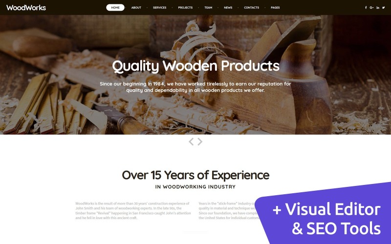WoodWorks - Möbelfabrik Moto CMS 3 Vorlage