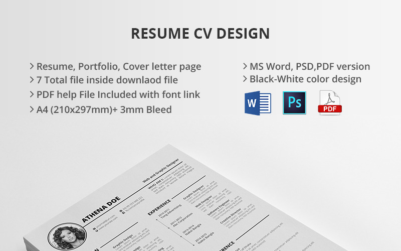 Download Пример резюме помощника в PSD / MS Word And PSD CV Resume Template - Резюме на тему графика resume cv design job stationary graphic vitae curriculum pro professional award msword word psd pdf