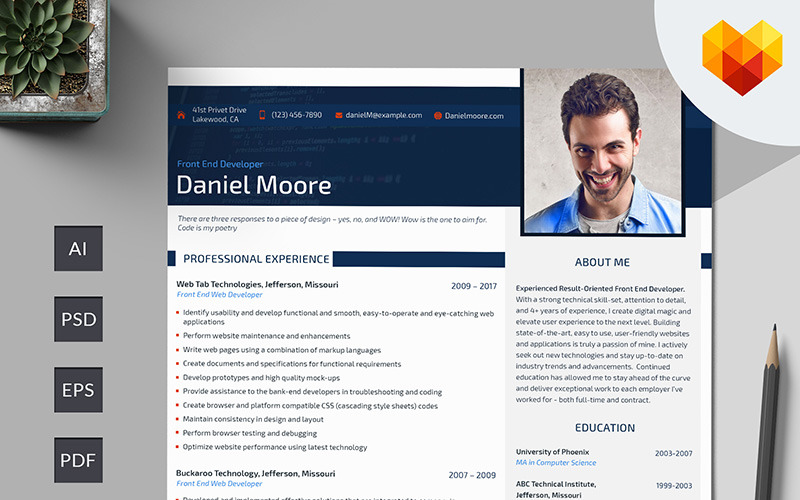 Daniel Moore-前端开发人员简历模板