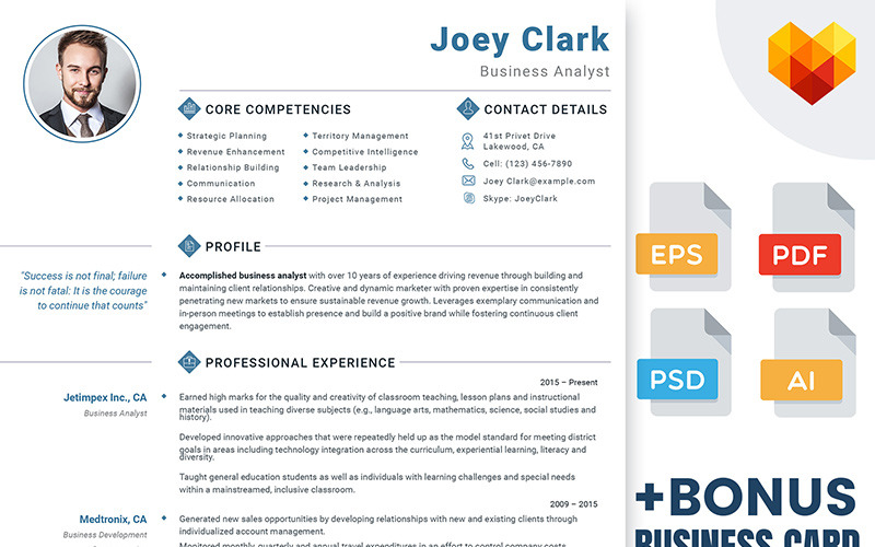 Джої Кларк - шаблон резюме бізнес-аналітика та фінансового консультанта