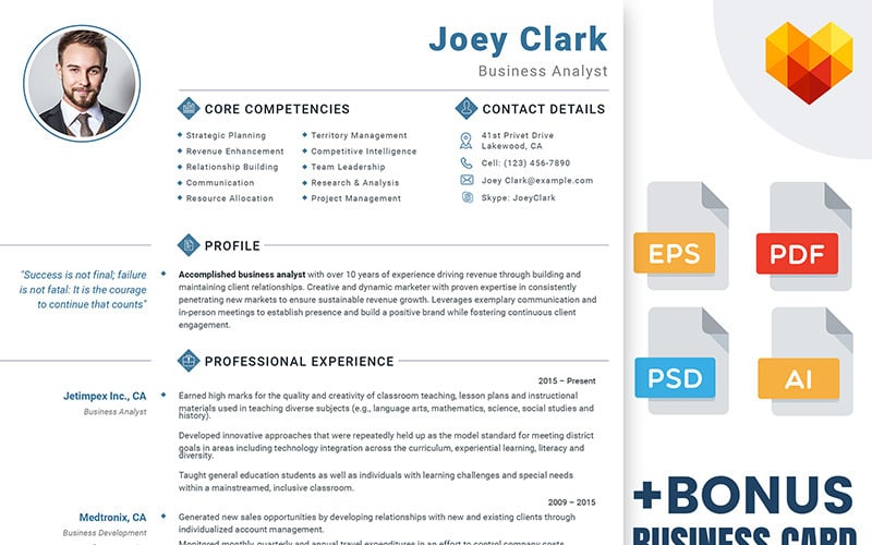 Joey Clark - Modèle de CV pour analyste d'affaires et consultant financier