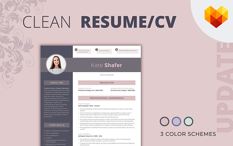 Kate Shafer - Modèle de CV de designer d'intérieur