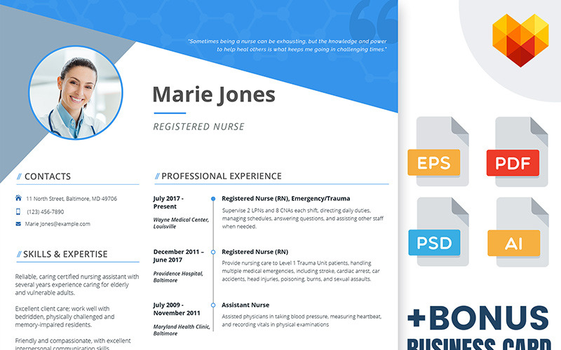 玛丽·琼斯（Marie Jones）-专业护理和医疗简历模板