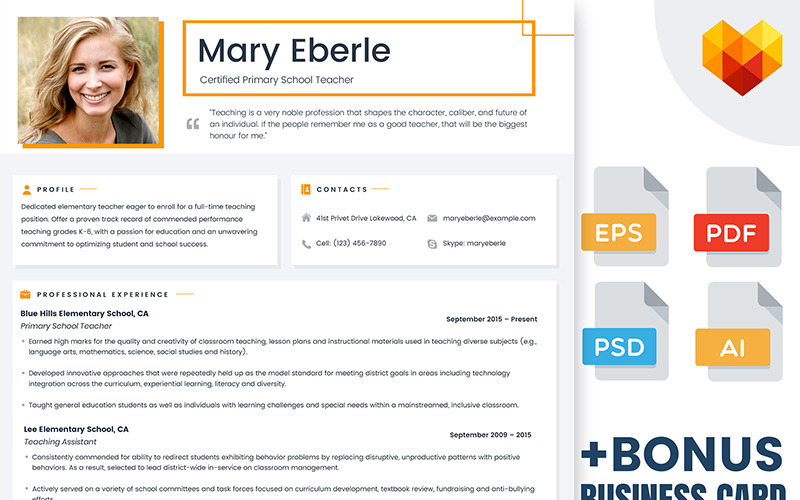 Mary Eberle - Certified Teacher CV-sjabloon