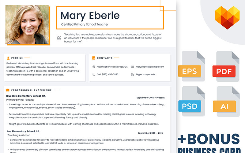 Mary Eberle - szablon CV certyfikowanego nauczyciela