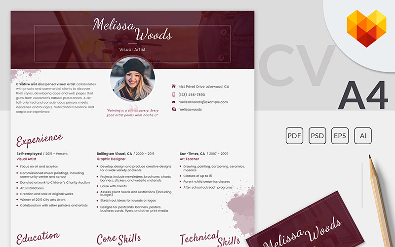 Melissa Woods - Plantilla de curriculum vitae de artista visual