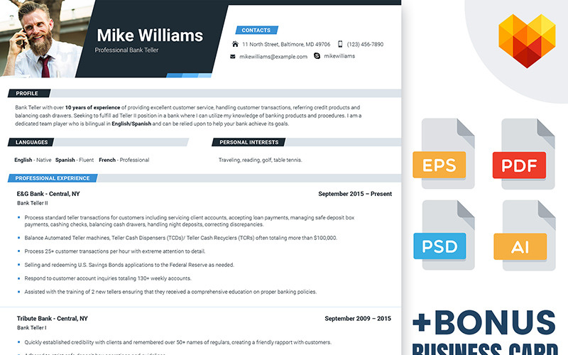 Download Mike Williams — Пример резюме работника банка / Graphics Resume Template - Резюме на тему графика 