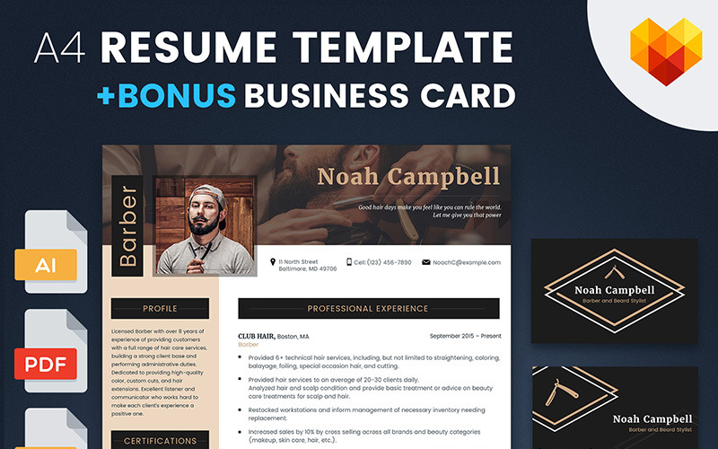 Noah Campbell - CV-sjabloon voor kapper, kapsel en baardstylist