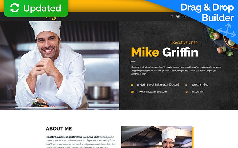 Майк Гриффин - шеф-повар CV Шаблон целевой страницы MotoCMS 3