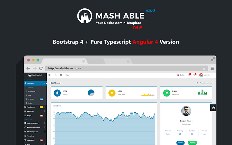 Mash Able Bootstrap 4 rendszergazdai sablon