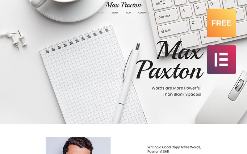 Max Paxton Lite - Tema WordPress gratuito per il sito Web personale di Copywriter