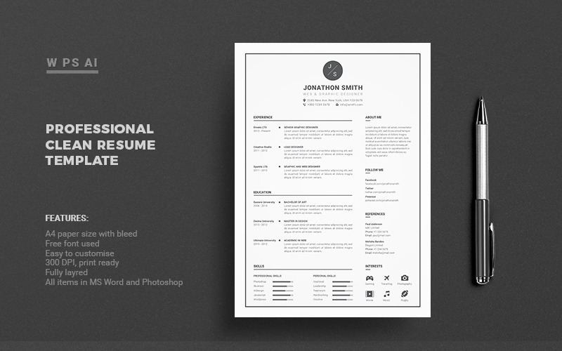 Download Резюме "Пример резюме охранника" / John Smith Resume Template - Резюме на тему трудоустройство clean,cv,creative,curriculum,vitae,template,editable,elegant,indesign,job,light,portfolio,professional,resume,word,simple,typography