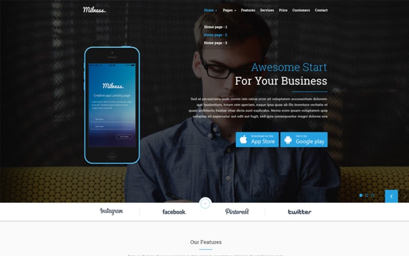 шаблон веб-сайта мобильного приложения showcase