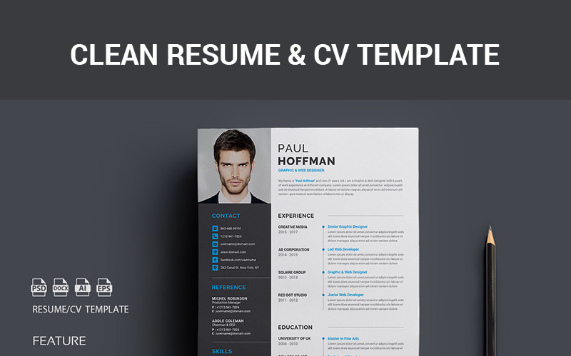 Download Резюме "Резюме №65458 официальное " / Resume/CV-Paul Hoffman Resume Template - Резюме на тему графика a4 clean resume creative cv doc elegant template cv word infographic modern professional design indesign minimalist portfolio set word simple