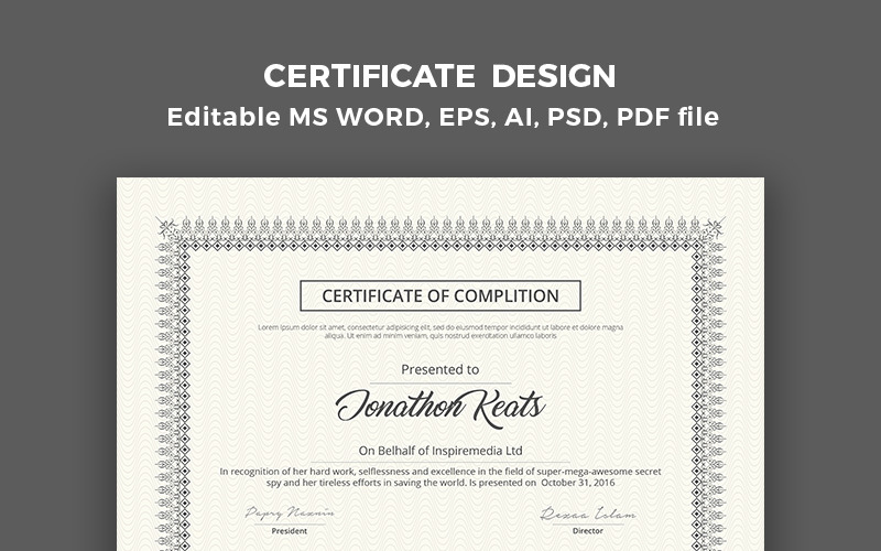 Download Шаблон дизайна сертификатов для печати / Silver Design Certificate Template - Шаблон сертификата на тему графика certificate stationary design awards certificates course decorative doc frame word file diploma graduation template