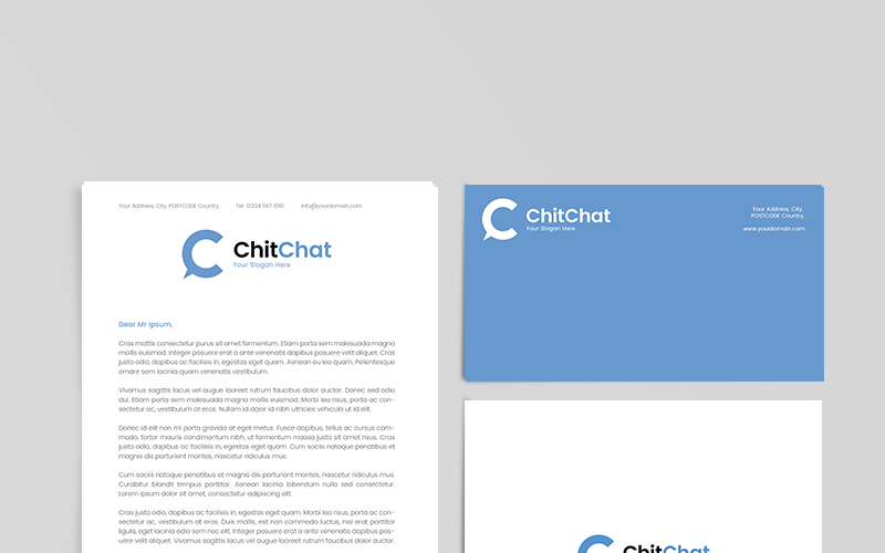 Download Фирменный стиль "Chat corporate identity - Corporate Identity Template" / Chat corporate identity - Corporate Identity Template - Фирменный стиль на тему почтовый сервис chat professional modern clean speech talk advice blue corporate