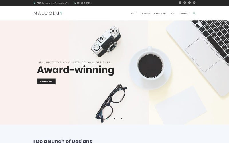 MalcolmY - Tema gratuito de WordPress para la cartera personal de Freelance Designer