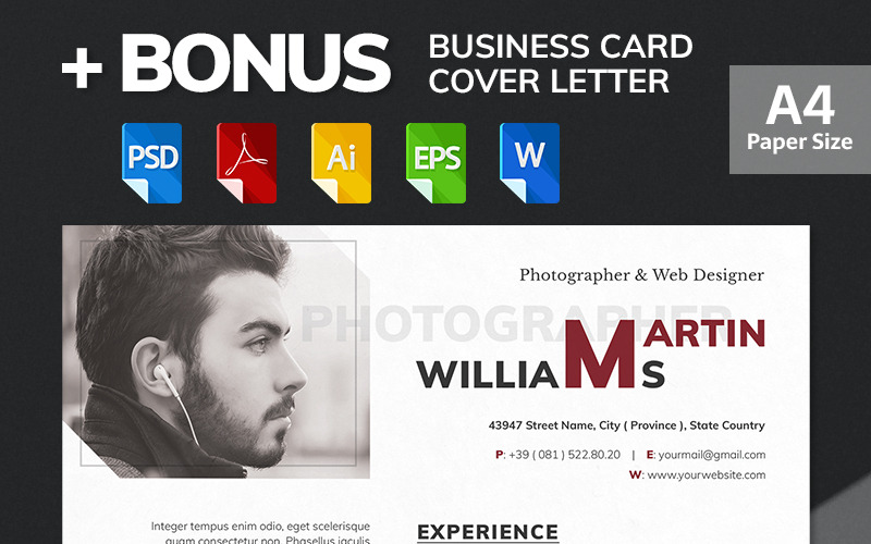 Martin Williams - Modello di curriculum per fotografo e web designer