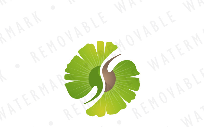 Download Шаблон логотипа "Ginkgo Yin & Yang Logo Template" / Ginkgo Yin & Yang Logo Template - Шаблон логотипа на тему графика green circle leaf medicine natural organic treatment harmony balance yin yang zen cure healing chinese herb ginkgo logo design template