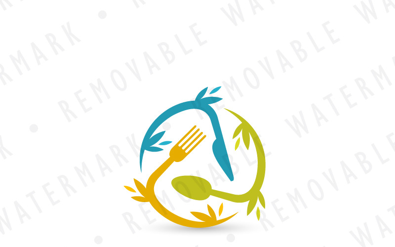 Download Шаблон логотипа "Global Food Logo Template" / Global Food Logo Template - Шаблон логотипа на тему графика plant restaurant circle leaf globe food healthy organic fork knife plate meal eat taste spoon alliance dish logo design template