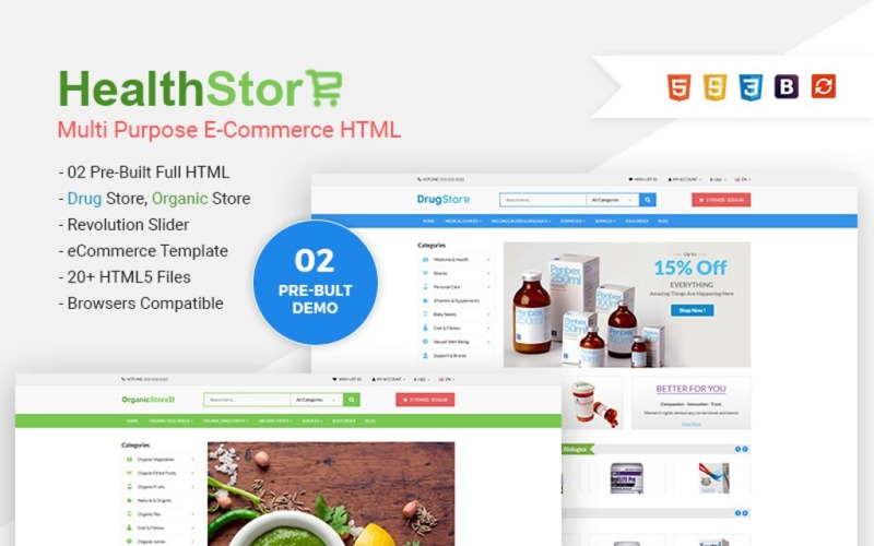 Health Shop - Modelo de site de comércio eletrônico multifuncional