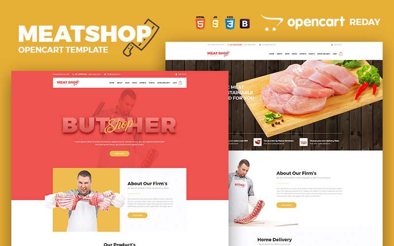 Macellaio - Modello OpenCart di e-commerce di Meat Shop