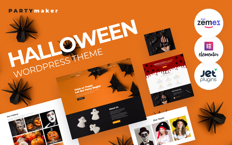 PartyMaker – motyw WordPress na imprezę halloweenową dla witryny oferującej usługi celebracyjne
